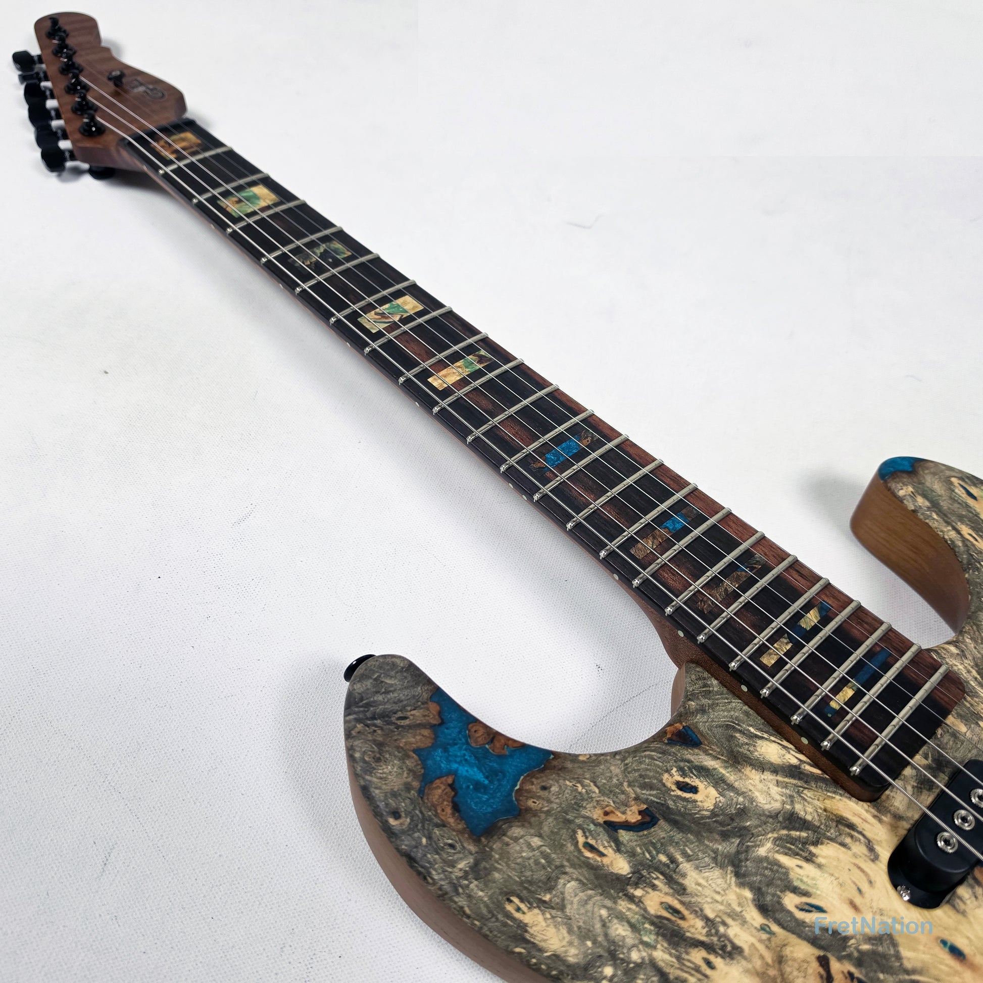 Fret Nation G&L Custom Shop Comanche Electric Guitar Blue Resin Buckeye Burl - 7.34lbs CS2506003 - Pre-Owned