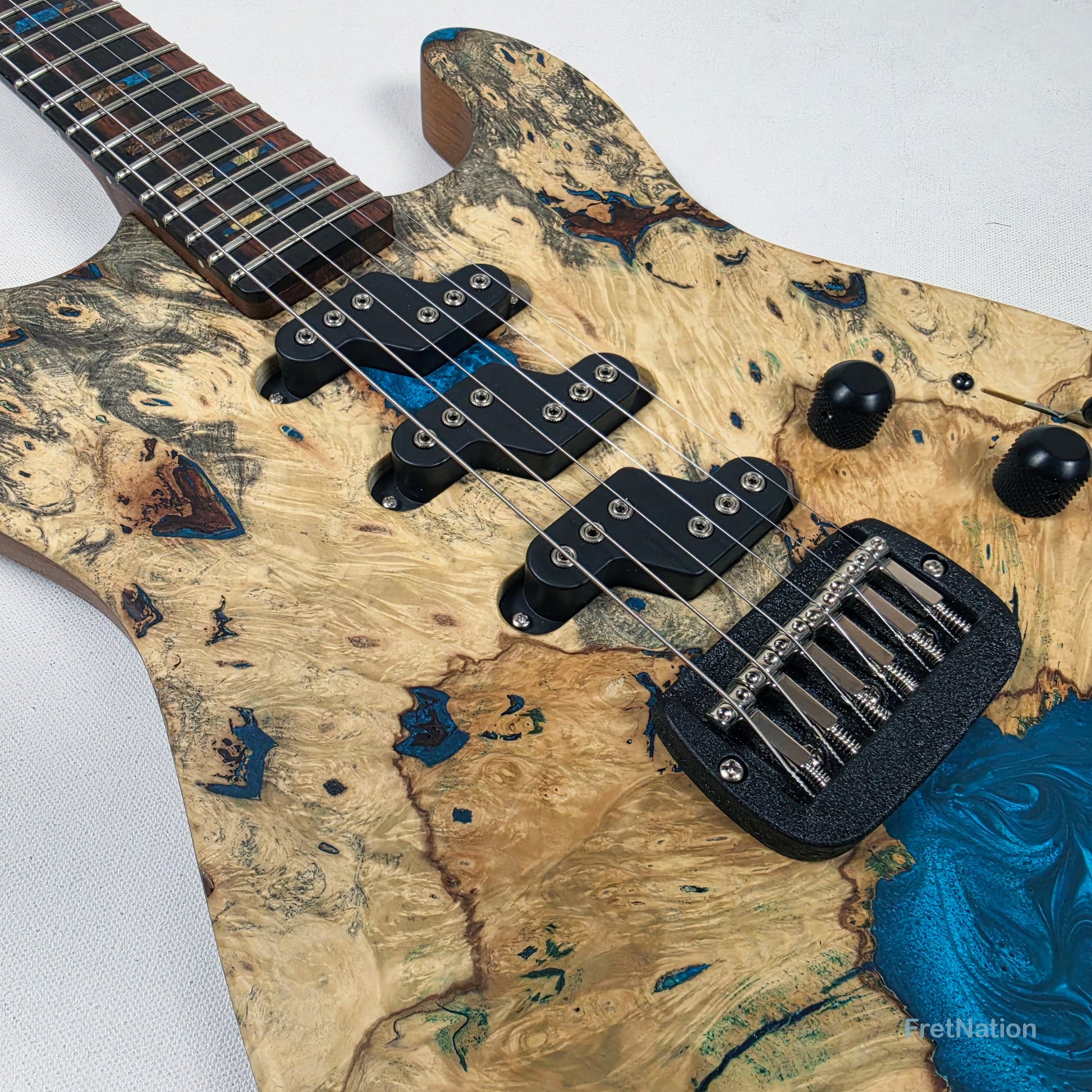 Fret Nation G&L Custom Shop Comanche Electric Guitar Blue Resin Buckeye Burl - 7.34lbs CS2506003 - Pre-Owned