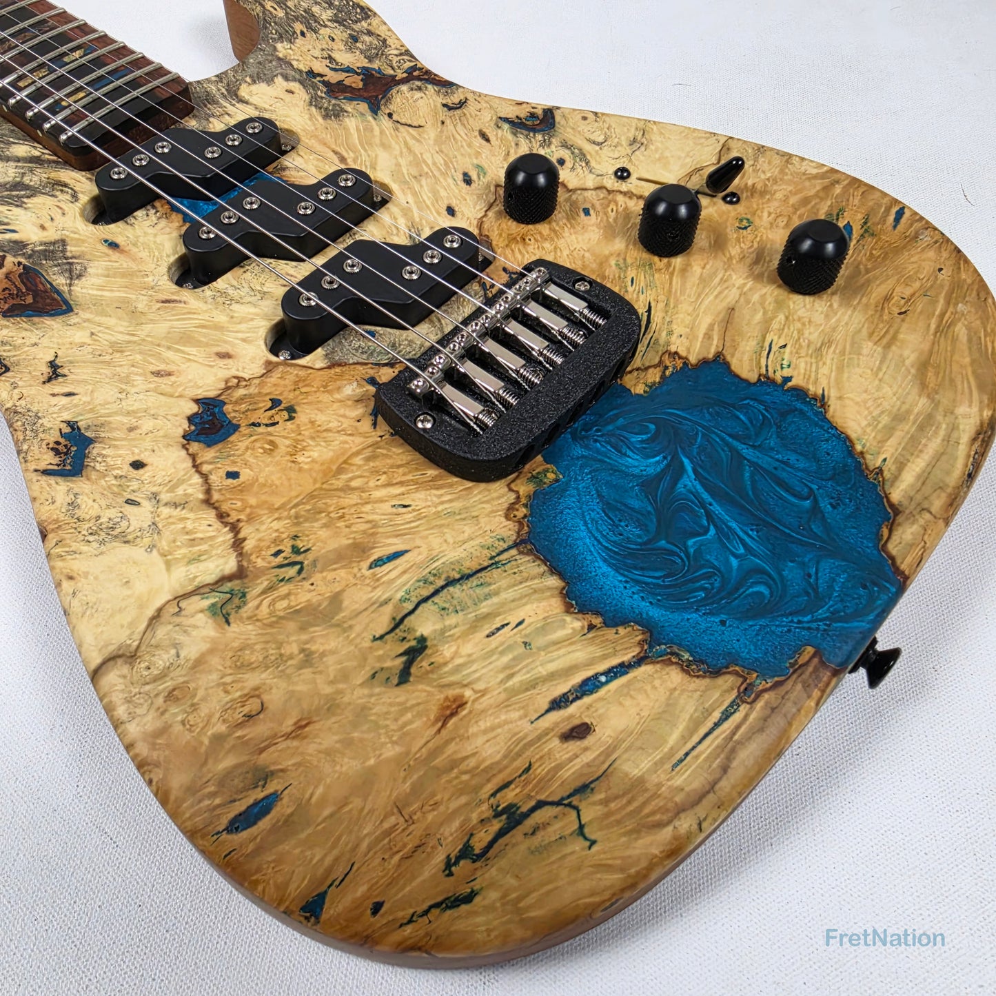 Fret Nation G&L Custom Shop Comanche Electric Guitar Blue Resin Buckeye Burl - 7.34lbs CS2506003 - Pre-Owned