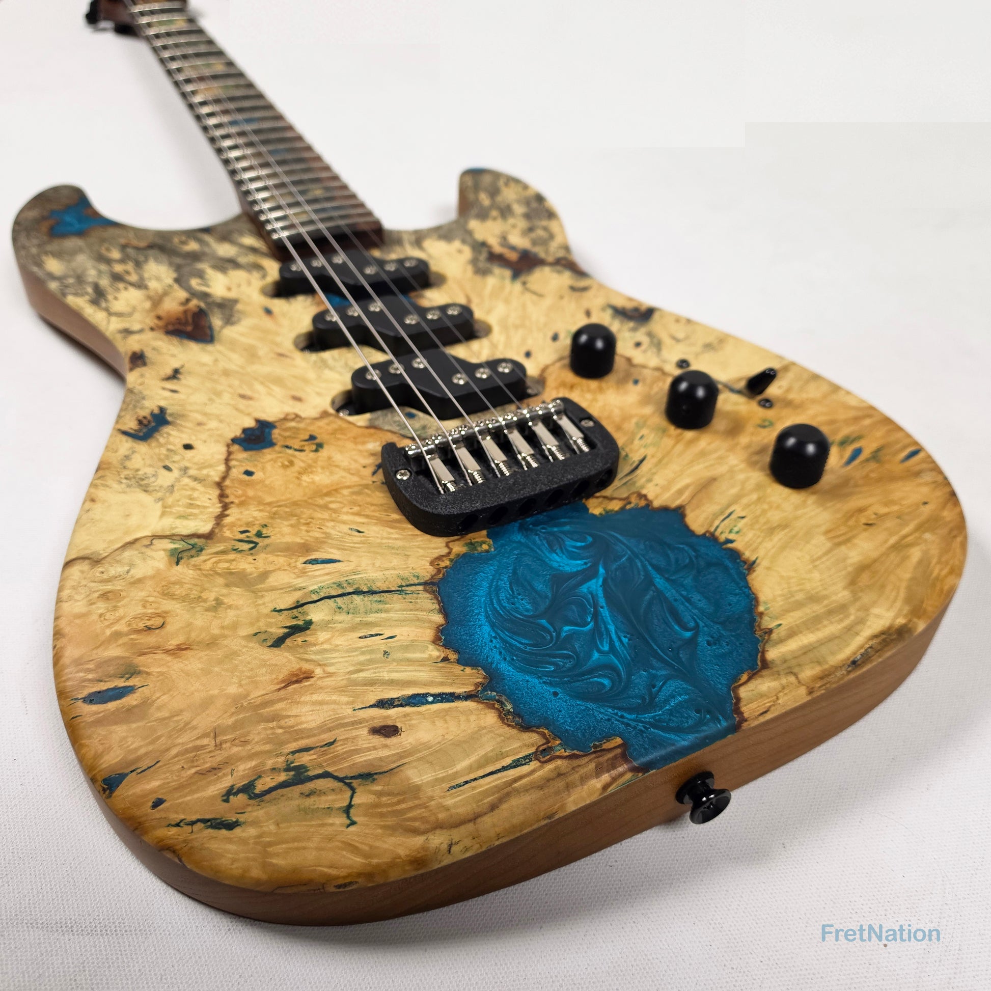 Fret Nation G&L Custom Shop Comanche Electric Guitar Blue Resin Buckeye Burl - 7.34lbs CS2506003 - Pre-Owned