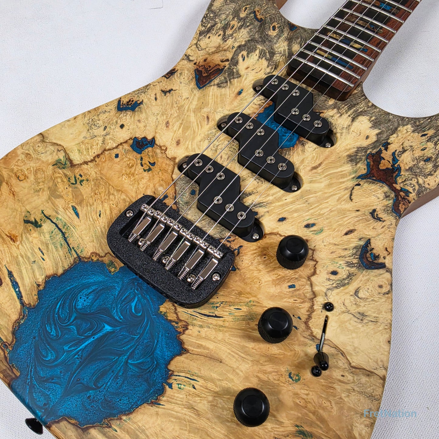 Fret Nation G&L Custom Shop Comanche Electric Guitar Blue Resin Buckeye Burl - 7.34lbs CS2506003 - Pre-Owned