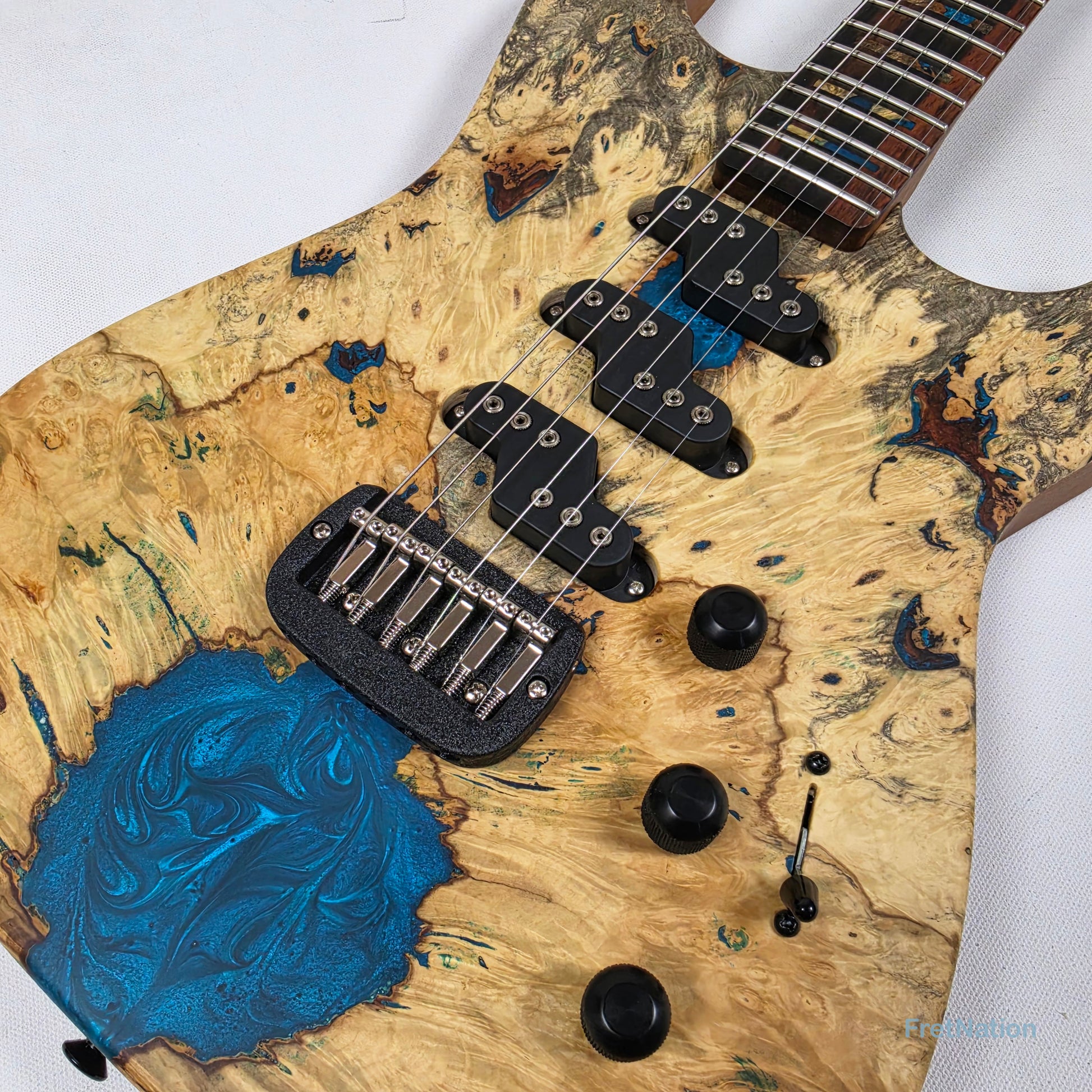 Fret Nation G&L Custom Shop Comanche Electric Guitar Blue Resin Buckeye Burl - 7.34lbs CS2506003 - Pre-Owned