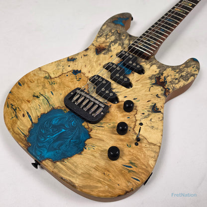 Fret Nation G&L Custom Shop Comanche Electric Guitar Blue Resin Buckeye Burl - 7.34lbs CS2506003 - Pre-Owned