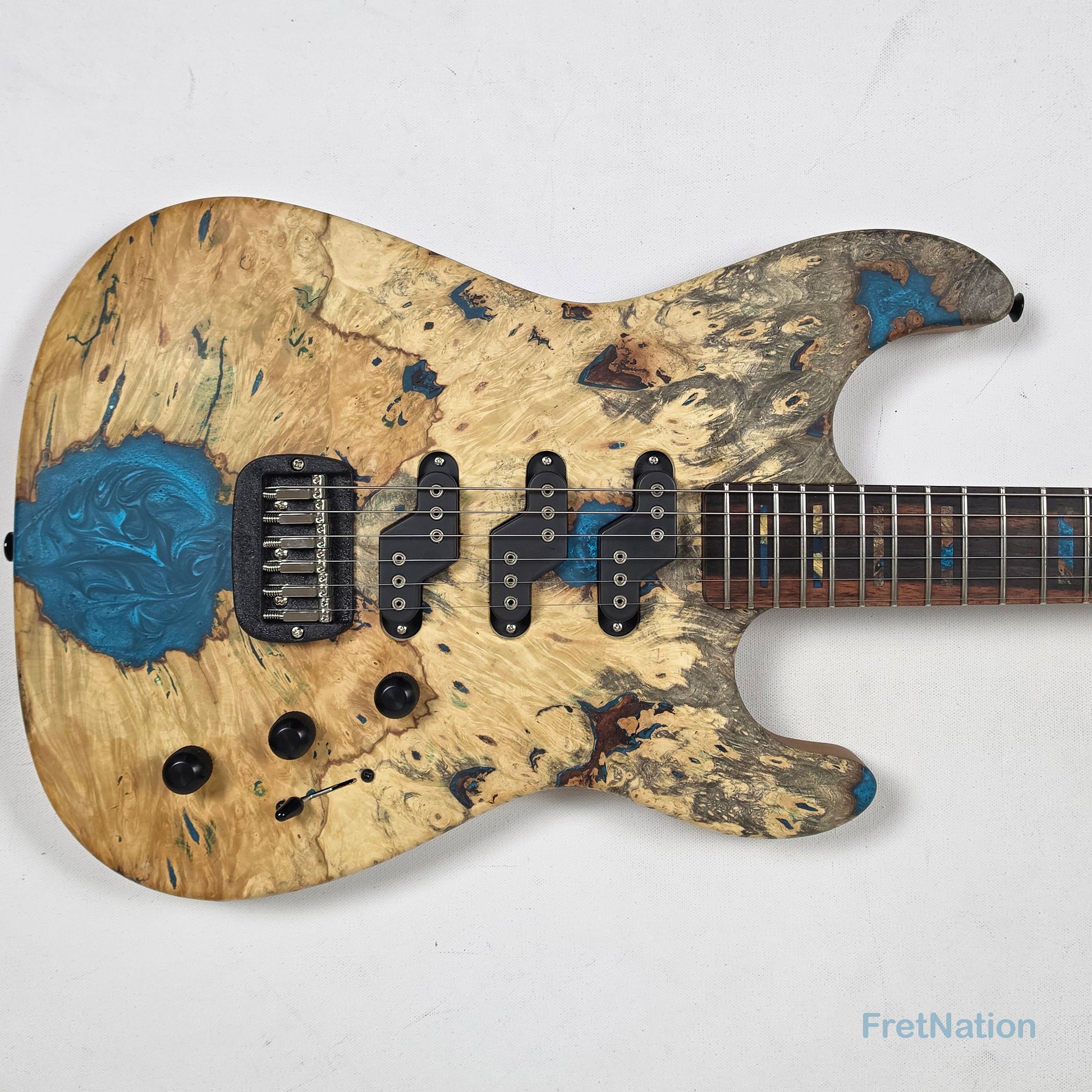 Fret Nation G&L Custom Shop Comanche Electric Guitar Blue Resin Buckeye Burl - 7.34lbs CS2506003 - Pre-Owned