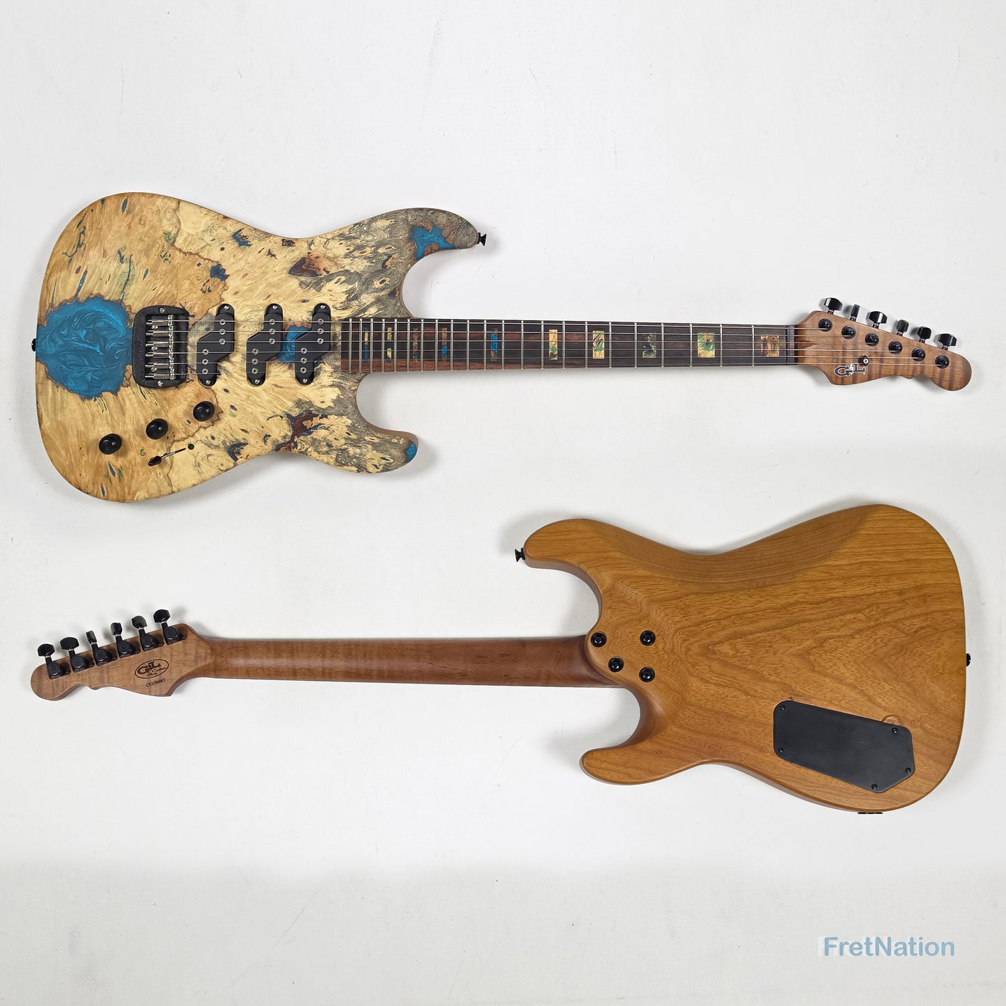 Fret Nation G&L Custom Shop Comanche Electric Guitar Blue Resin Buckeye Burl - 7.34lbs CS2506003 - Pre-Owned