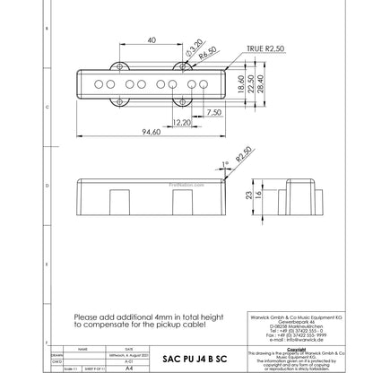 Sadowsky Sadowsky 4-String J Pickup Bridge - Alnico V Split Coil J - SAC PU J4 B SC