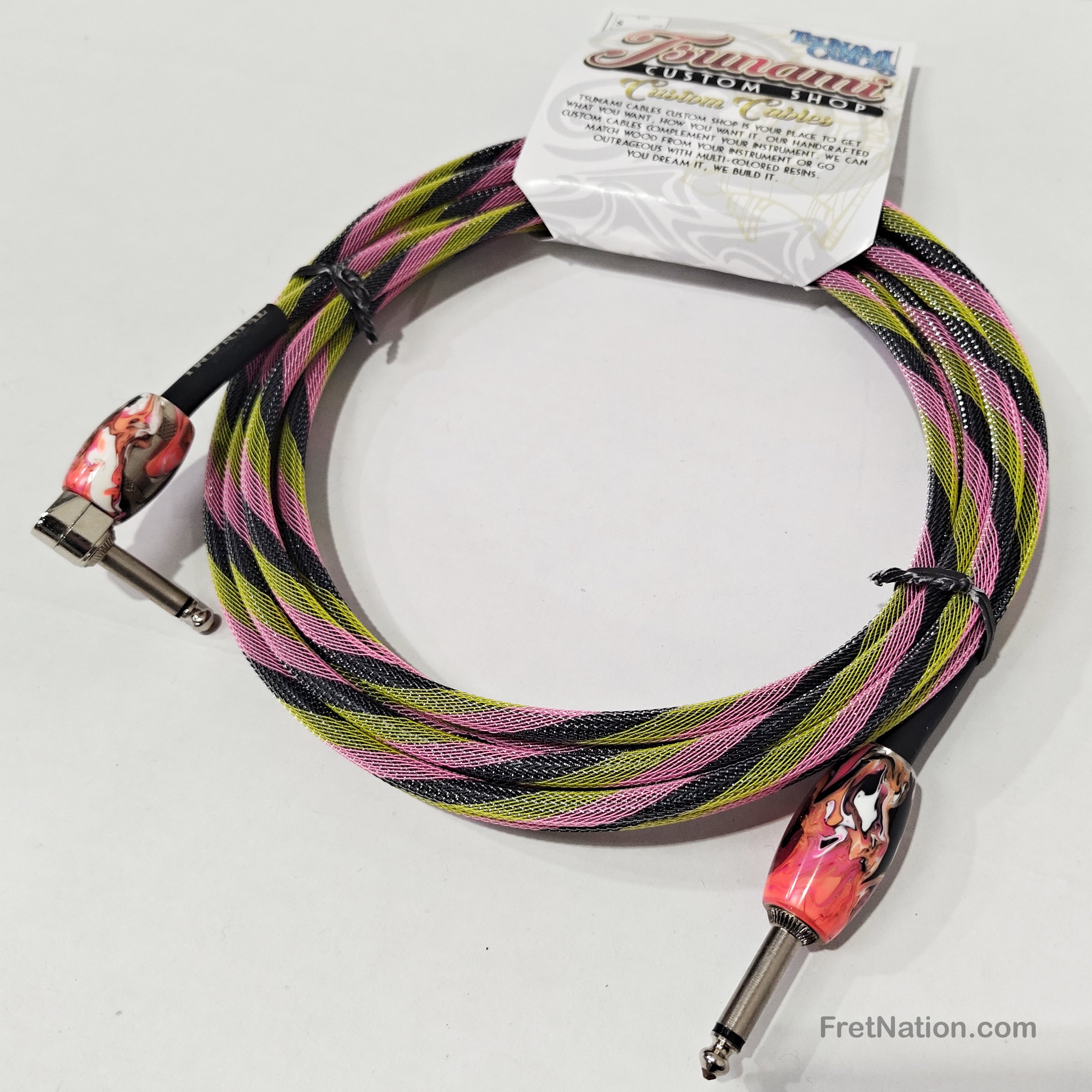 Tsunami Cables Tsunami Custom Shop 15' Instrument Cable Straight-90 - Hip-Hop w/ Kaotic Orange Ends