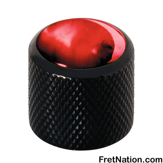 Warwick Framus & Warwick - Potentiometer Dome Knob, Red Perloid, Cap - Black - SP 30415 BK RED CAP