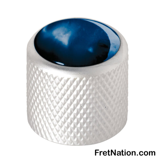 Warwick Framus & Warwick - Potentiometer Dome Knob, Blue Perloid, Cap - Satin Chrome - SP 30417 SC BLUE CAP