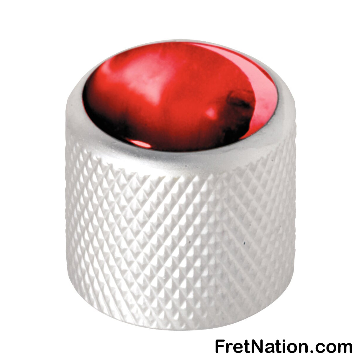 Warwick Framus & Warwick - Potentiometer Dome Knob, Red Perloid, Cap - Satin Chrome - SP 30417 SC RED CAP