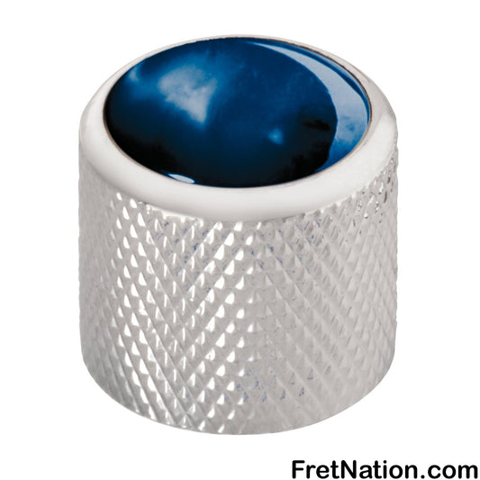 Warwick Framus & Warwick - Potentiometer Dome Knob, Blue Perloid, Cap - Chrome - SP 30418 CR BLUE CAP