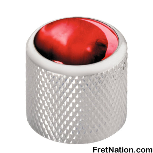 Warwick Framus & Warwick - Potentiometer Dome Knob, Red Perloid, Cap - Chrome - SP 30418 CR RED CAP